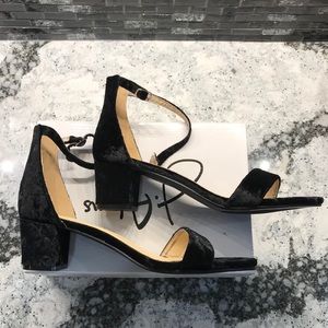 Black Velvet Strappy Block Heels Size 11